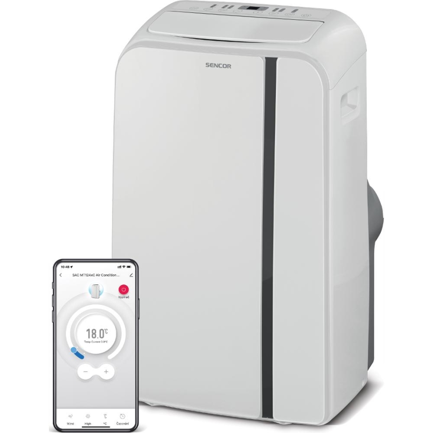 Sencor - Mobil smart airconditionanlæg 3-i-1 med tilbehørssæt 1450W/230V 12000 BTU Wi-Fi hvid + fjernbetjening