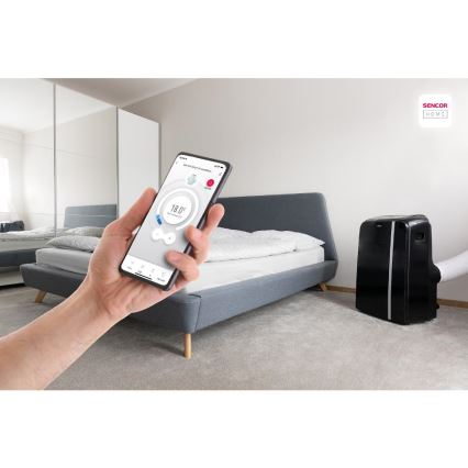 Sencor - Mobil smart airconditionanlæg 3-i-1 med tilbehørssæt 1450W/230V 12000 BTU Wi-Fi sort + fjernbetjening