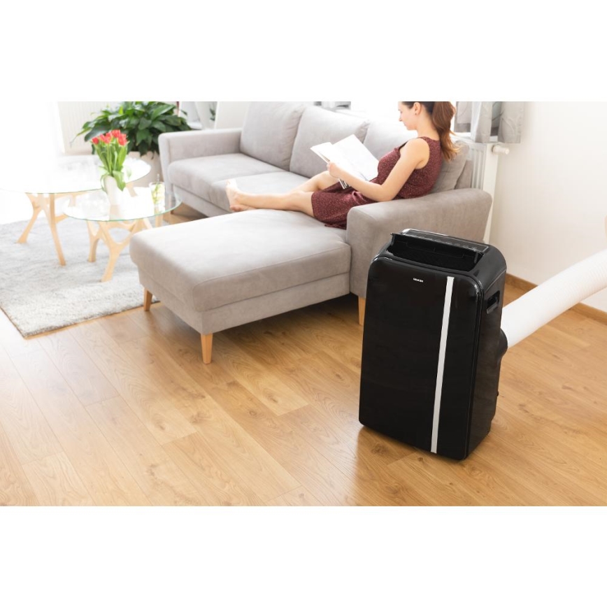 Sencor - Mobil smart airconditionanlæg 3-i-1 med tilbehørssæt 1450W/230V 12000 BTU Wi-Fi sort + fjernbetjening