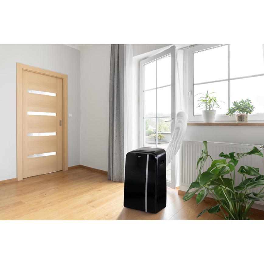 Sencor - Mobil smart airconditionanlæg 3-i-1 med tilbehørssæt 1450W/230V 12000 BTU Wi-Fi sort + fjernbetjening
