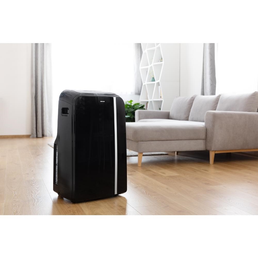 Sencor - Mobil smart airconditionanlæg 3-i-1 med tilbehørssæt 1450W/230V 12000 BTU Wi-Fi sort + fjernbetjening