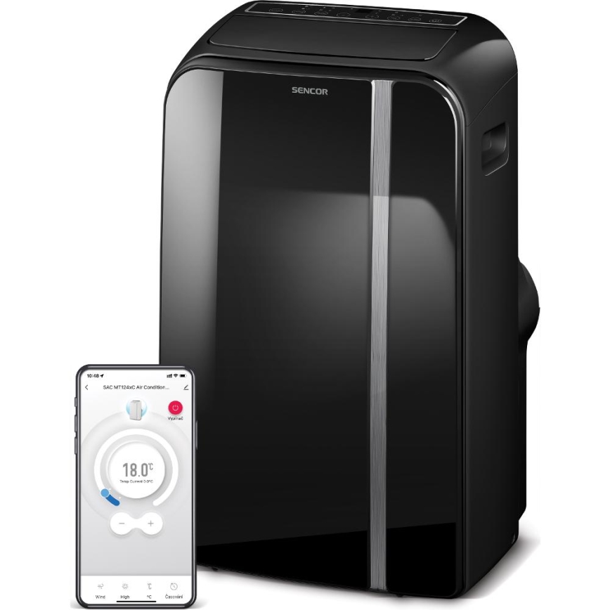 Sencor - Mobil smart airconditionanlæg 3-i-1 med tilbehørssæt 1450W/230V 12000 BTU Wi-Fi sort + fjernbetjening