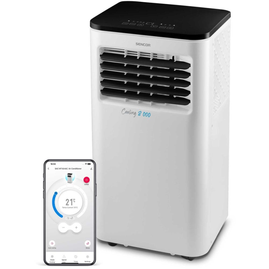 Sencor - Mobil smart airconditionanlæg 3-i-1 med tilbehørssæt 805W/230V 8000 BTU Wi-Fi + fjernbetjening