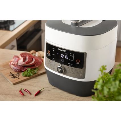Sencor - Multifunktionel elektrisk trykkoger 5,5 l 1000W/230V hvid/sort