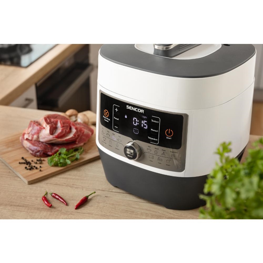 Sencor - Multifunktionel elektrisk trykkoger 5,5 l 1000W/230V hvid/sort