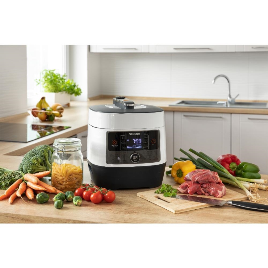 Sencor - Multifunktionel elektrisk trykkoger 5,5 l 1000W/230V hvid/sort