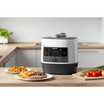 Sencor - Multifunktionel elektrisk trykkoger 5,5 l 1000W/230V hvid/sort