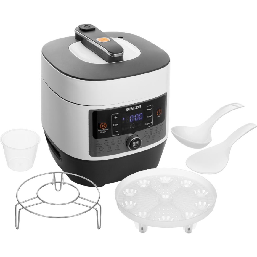 Sencor - Multifunktionel elektrisk trykkoger 5,5 l 1000W/230V hvid/sort