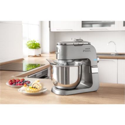 Sencor - Multifunktionel køkkenrobot m. skål i rustfrit stål 1500W/230V mat krom