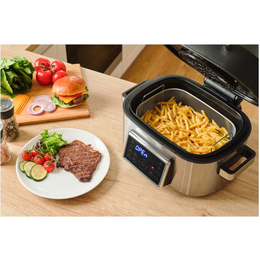 Sencor - Multifunktionel airfryer og grill 1660W/230V 6 l mat krom/sort