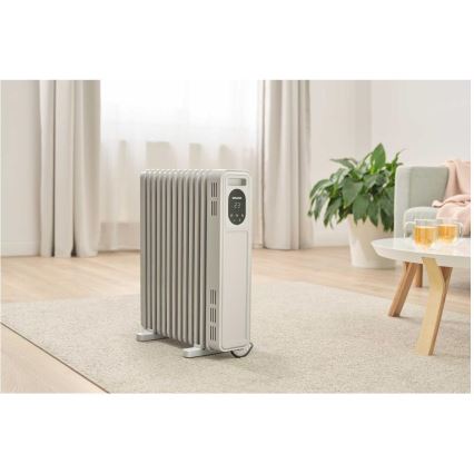 Sencor - Oliefyldt radiator med 13 ribber 1000/2500W/230V hvid + fjernbetjening