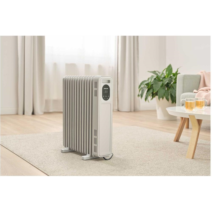 Sencor - Oliefyldt radiator med 13 ribber 1000/2500W/230V hvid + fjernbetjening
