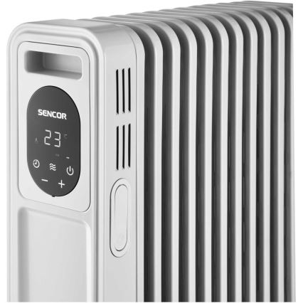 Sencor - Oliefyldt radiator med 13 ribber 1000/2500W/230V hvid + fjernbetjening