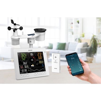 Sencor - Professionel vejrstation med farvet LCD-display 5V 1xCR2032 + 3xAA + 2xAA Wi-Fi Tuya