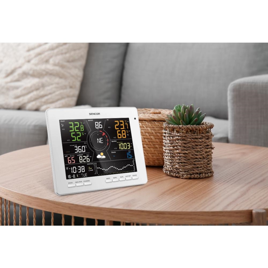 Sencor - Professionel vejrstation med farvet LCD-display 5V 1xCR2032 + 3xAA + 2xAA Wi-Fi Tuya