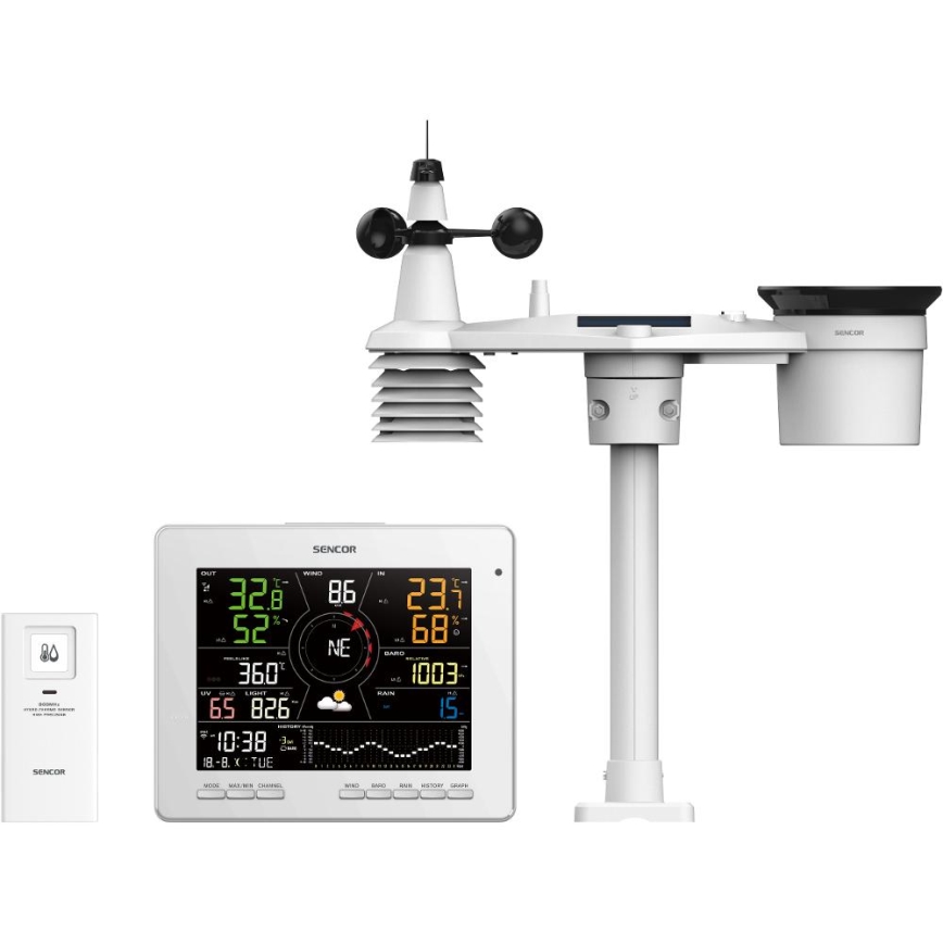 Sencor - Professionel vejrstation med farvet LCD-display 5V 1xCR2032 + 3xAA + 2xAA Wi-Fi Tuya
