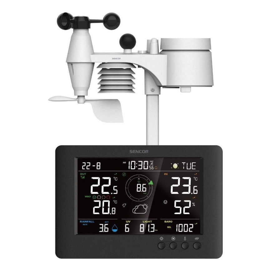 Sencor - Professionel vejrstation med farvet LCD-display og vækkeur 5V/1xCR2032 + 3xAA
