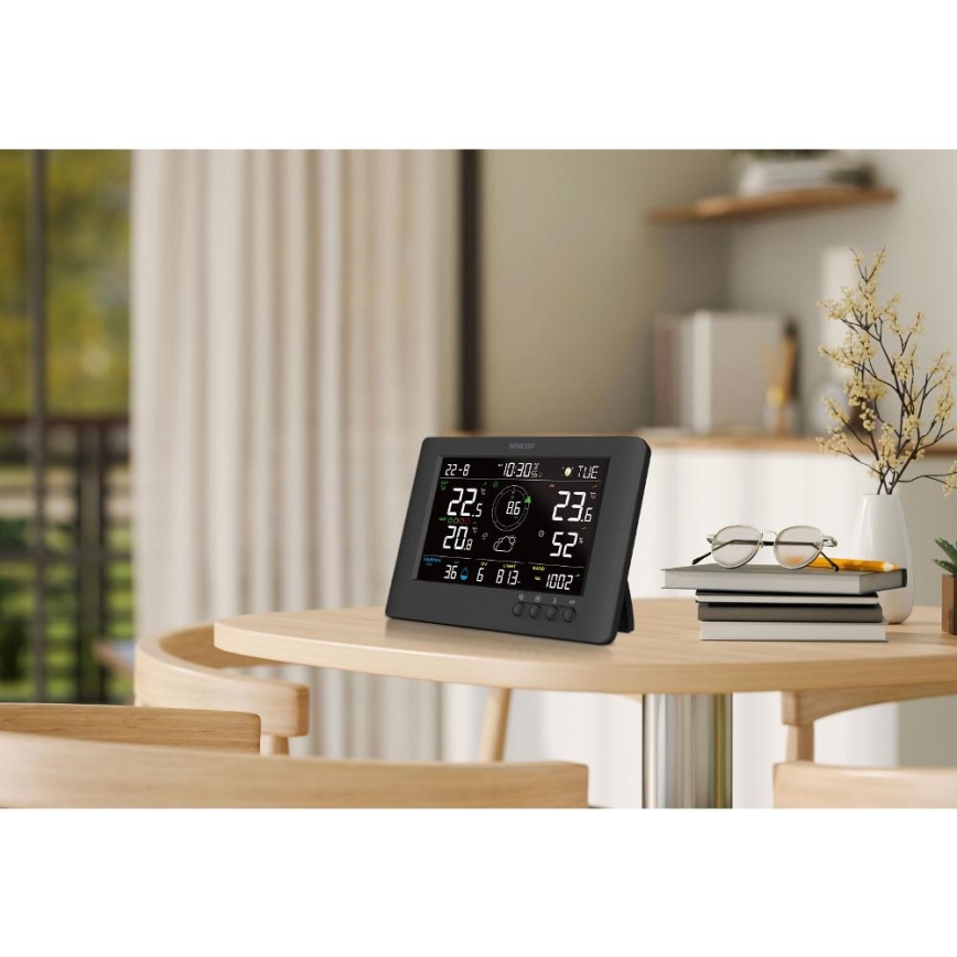 Sencor - Professionel vejrstation med farvet LCD-display og vækkeur 5V/1xCR2032 + 3xAA