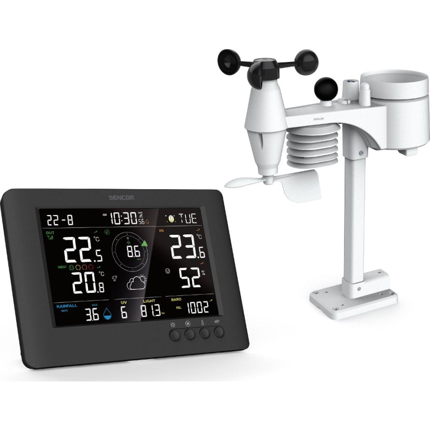 Sencor - Professionel vejrstation med farvet LCD-display og vækkeur 5V/1xCR2032 + 3xAA
