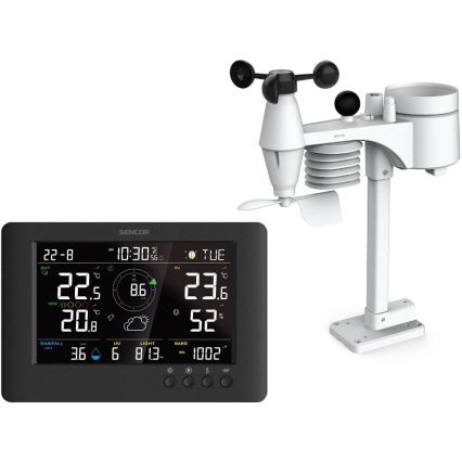Sencor - Professionel vejrstation med farvet LCD-display og vækkeur 5V/1xCR2032 + 3xAA