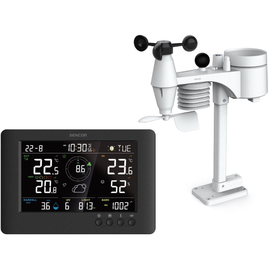 Sencor - Professionel vejrstation med farvet LCD-display og vækkeur 5V/1xCR2032 + 3xAA