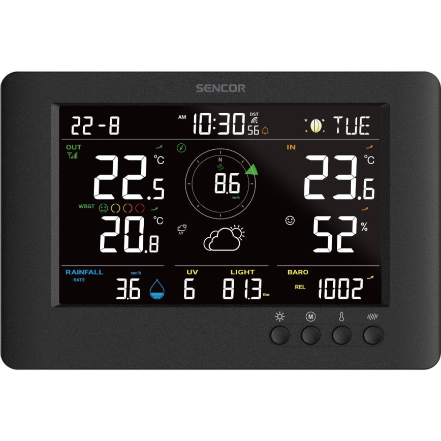 Sencor - Professionel vejrstation med farvet LCD-display og vækkeur 5V/1xCR2032 + 3xAA
