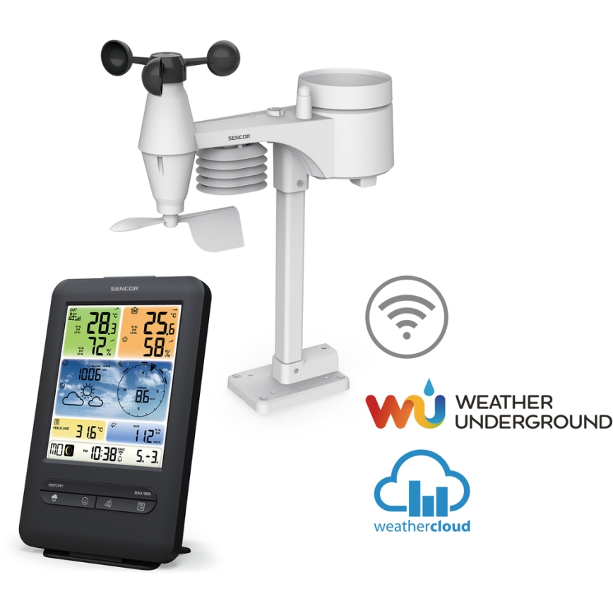 Sencor - Professionel vejrstation med LCD-farveskærm 1xCR2032 + 3xAA Wi-Fi