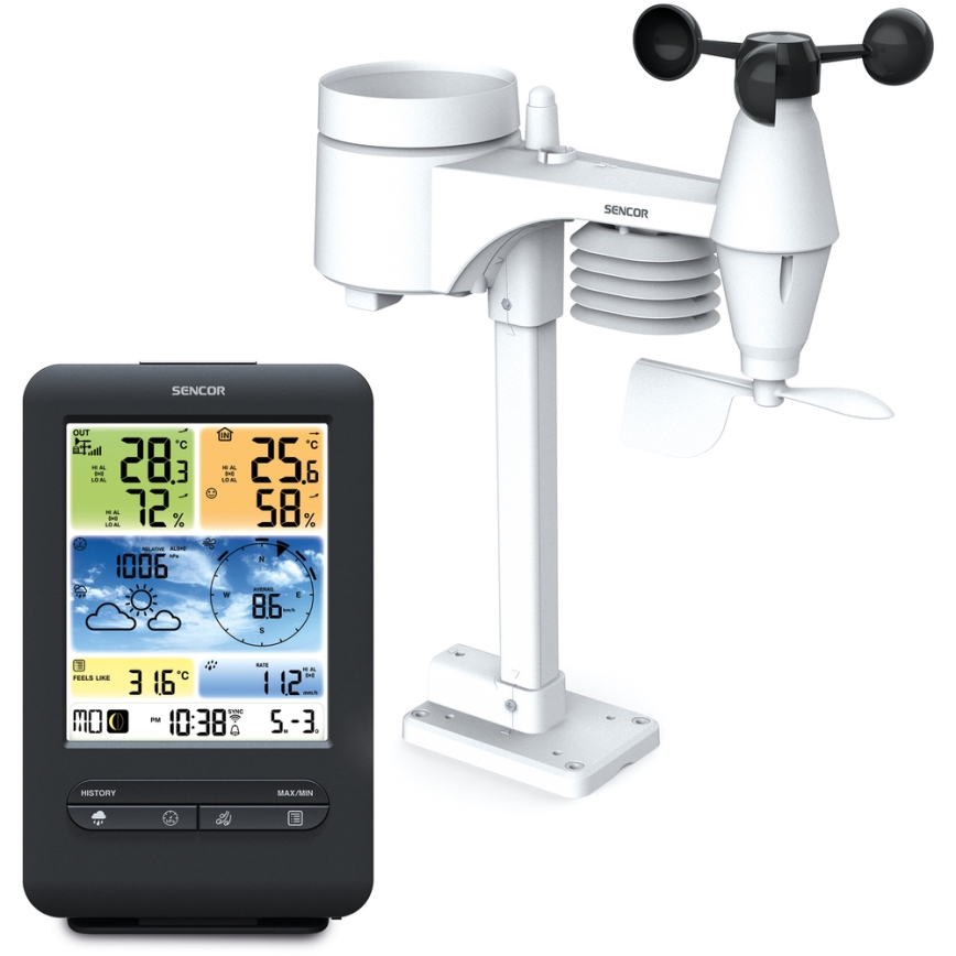 Sencor - Professionel vejrstation med LCD-farveskærm 1xCR2032 + 3xAA Wi-Fi