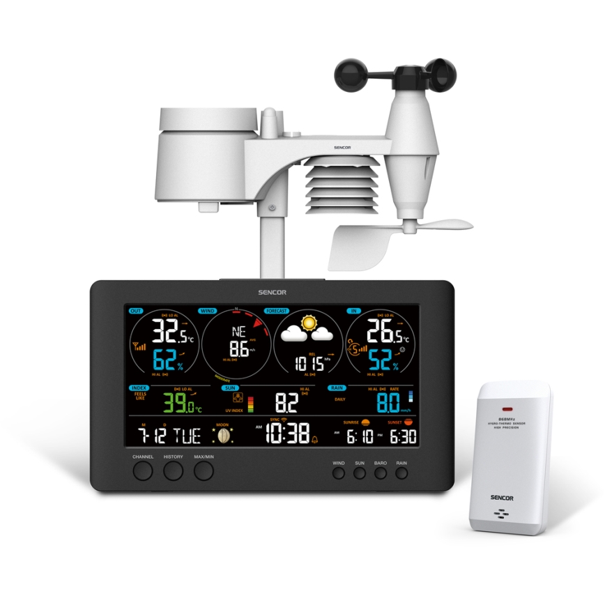 Sencor - Professionel vejrstation med LCD-farveskærm 5V/1xCR2032 + 3xAA Wi-Fi