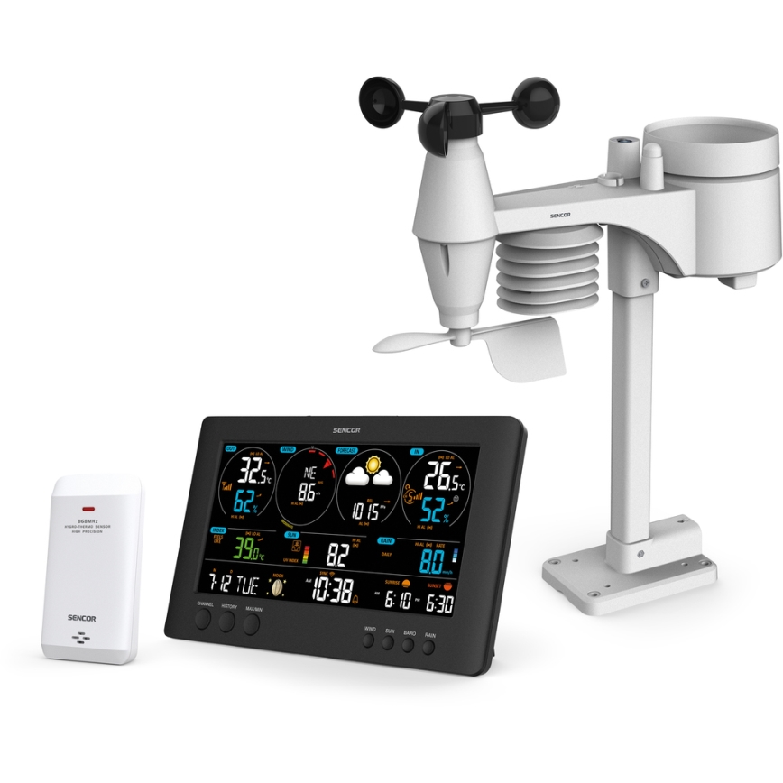 Sencor - Professionel vejrstation med LCD-farveskærm 5V/1xCR2032 + 3xAA Wi-Fi