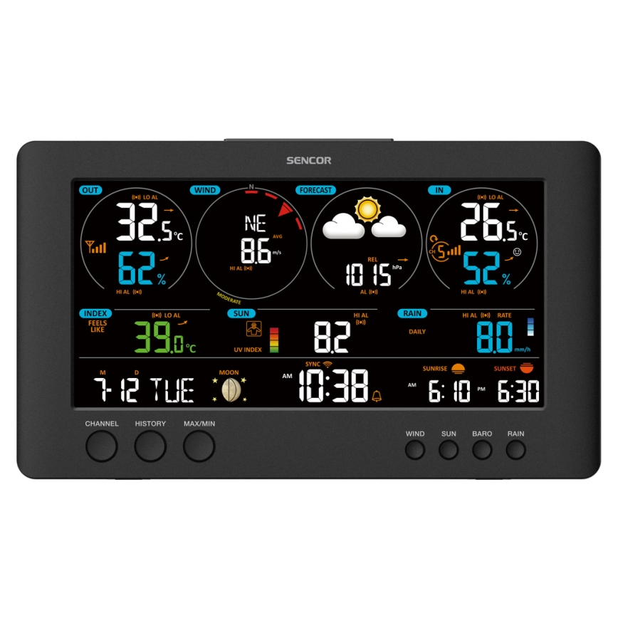 Sencor - Professionel vejrstation med LCD-farveskærm 5V/1xCR2032 + 3xAA Wi-Fi