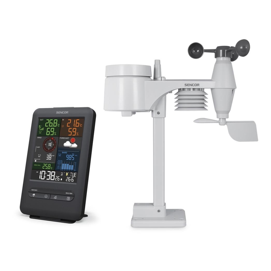Sencor - Professionel vejrstation med LCD-skærm og vækkeur 1xCR2032 + 3xAA