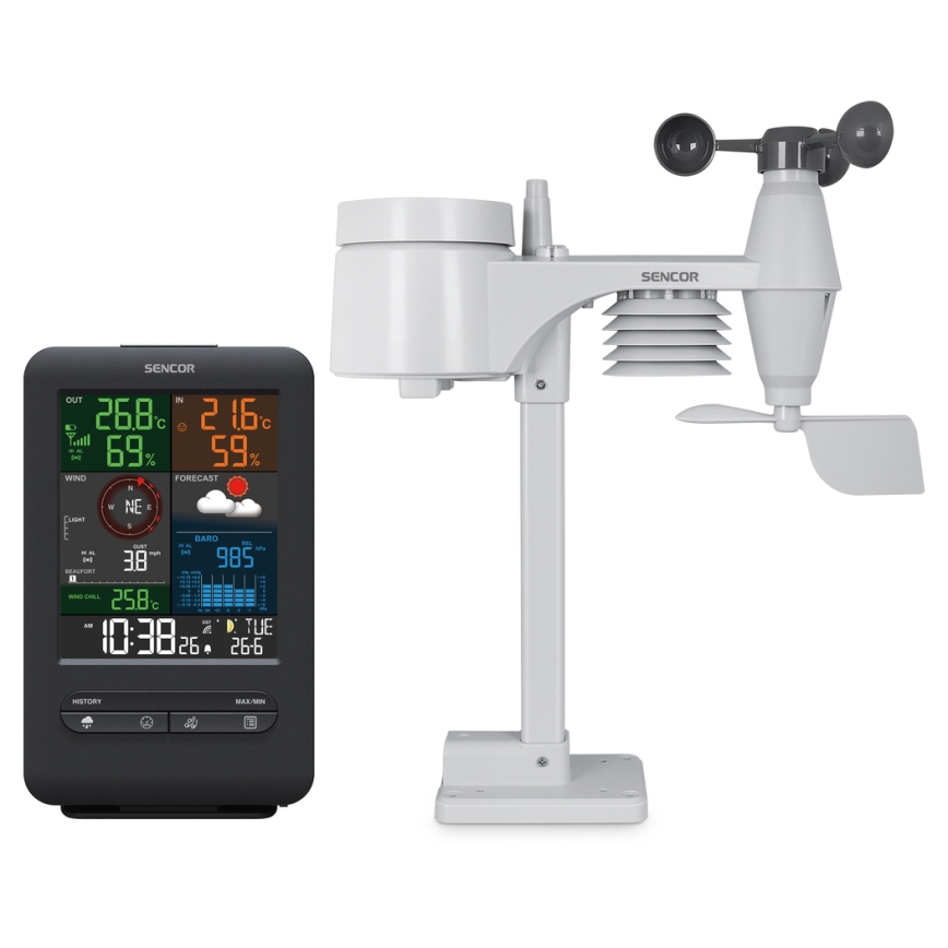 Sencor - Professionel vejrstation med LCD-skærm og vækkeur 1xCR2032 + 3xAA