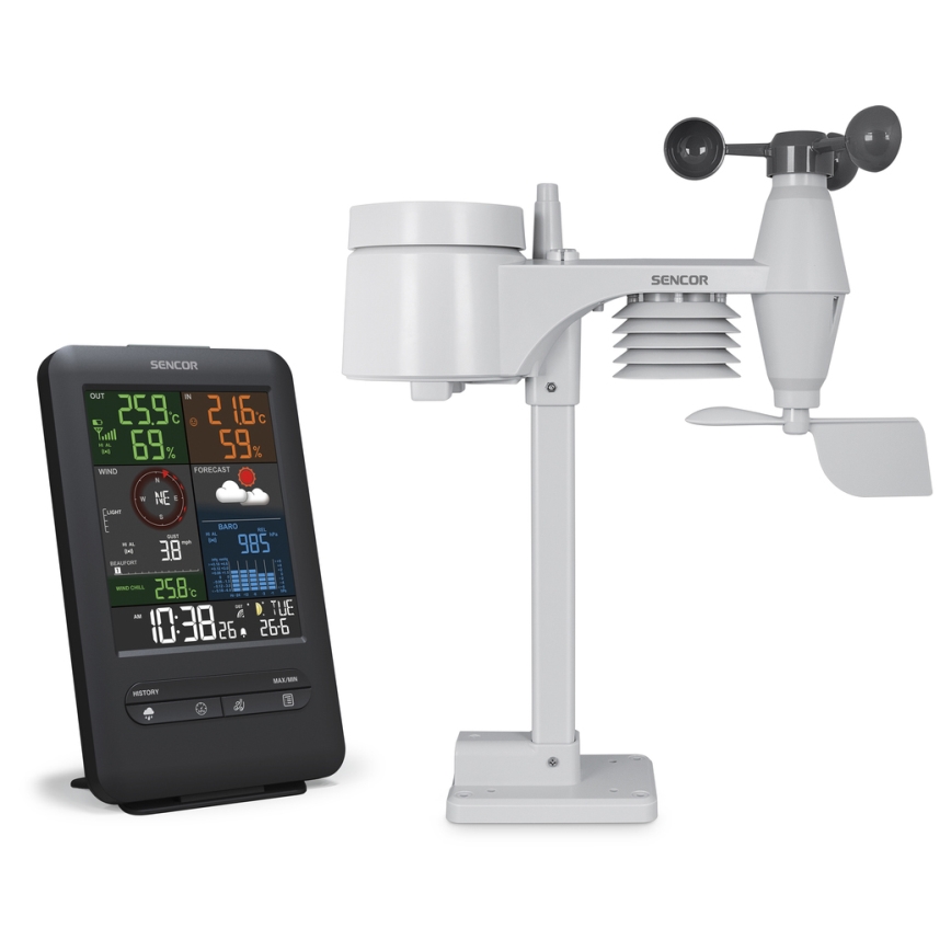Sencor - Professionel vejrstation med LCD-skærm og vækkeur 1xCR2032 + 3xAA