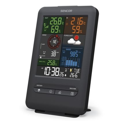Sencor - Professionel vejrstation med LCD-skærm og vækkeur 1xCR2032 + 3xAA