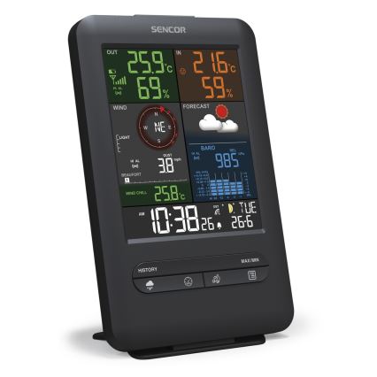 Sencor - Professionel vejrstation med LCD-skærm og vækkeur 1xCR2032 + 3xAA