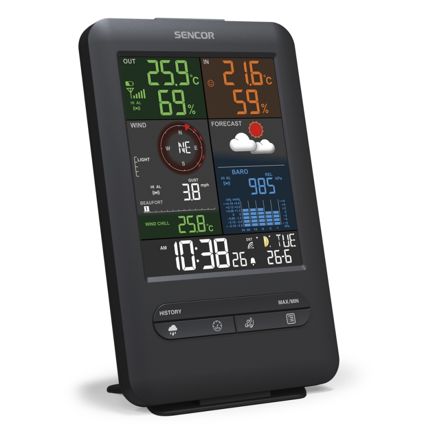 Sencor - Professionel vejrstation med LCD-skærm og vækkeur 1xCR2032 + 3xAA
