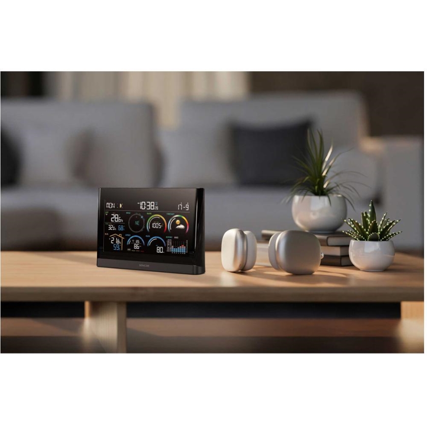 Sencor - Professionel vejrstation med LCD-farveskærm og vækkeur 5V/3xAAA + 3xAA