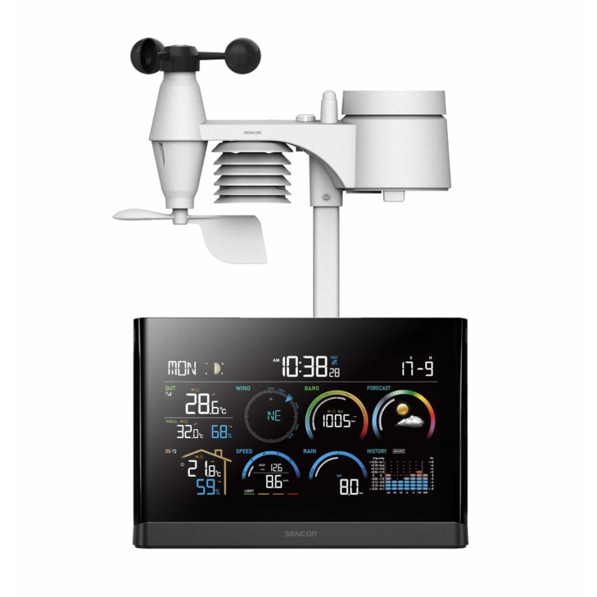 Sencor - Professionel vejrstation med LCD-farveskærm og vækkeur 5V/3xAAA + 3xAA