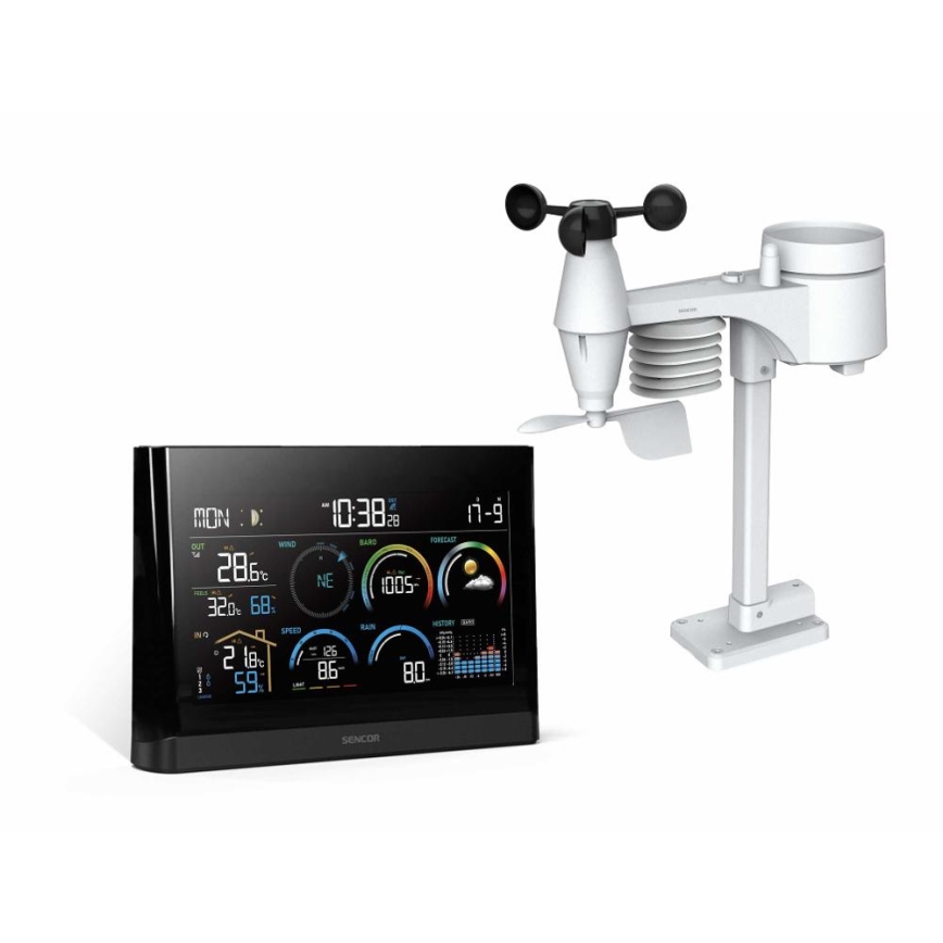 Sencor - Professionel vejrstation med LCD-farveskærm og vækkeur 5V/3xAAA + 3xAA