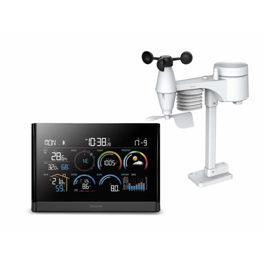Sencor - Professionel vejrstation med LCD-farveskærm og vækkeur 5V/3xAAA + 3xAA