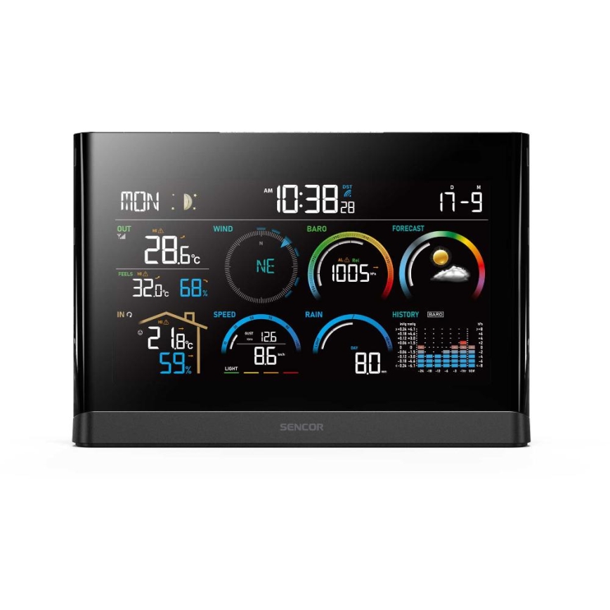 Sencor - Professionel vejrstation med LCD-farveskærm og vækkeur 5V/3xAAA + 3xAA