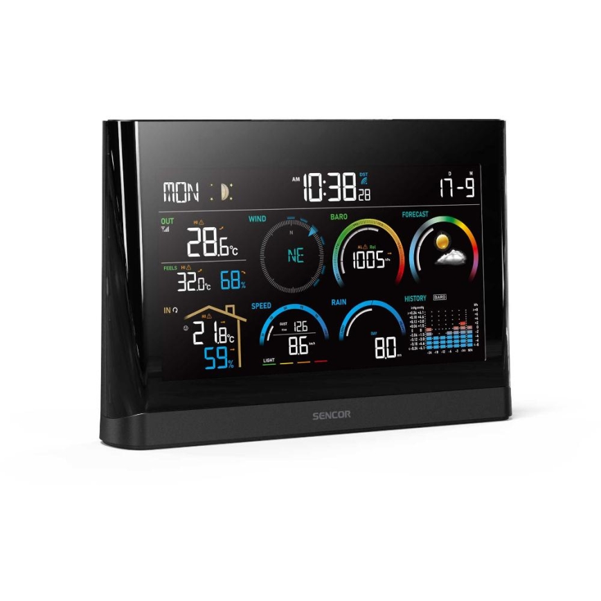 Sencor - Professionel vejrstation med LCD-farveskærm og vækkeur 5V/3xAAA + 3xAA