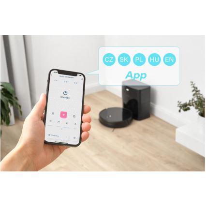 Sencor - Robotstøvsuger med moppe 2-i-1 16W/2600 mAh Wi-Fi sort + fjernbetjening