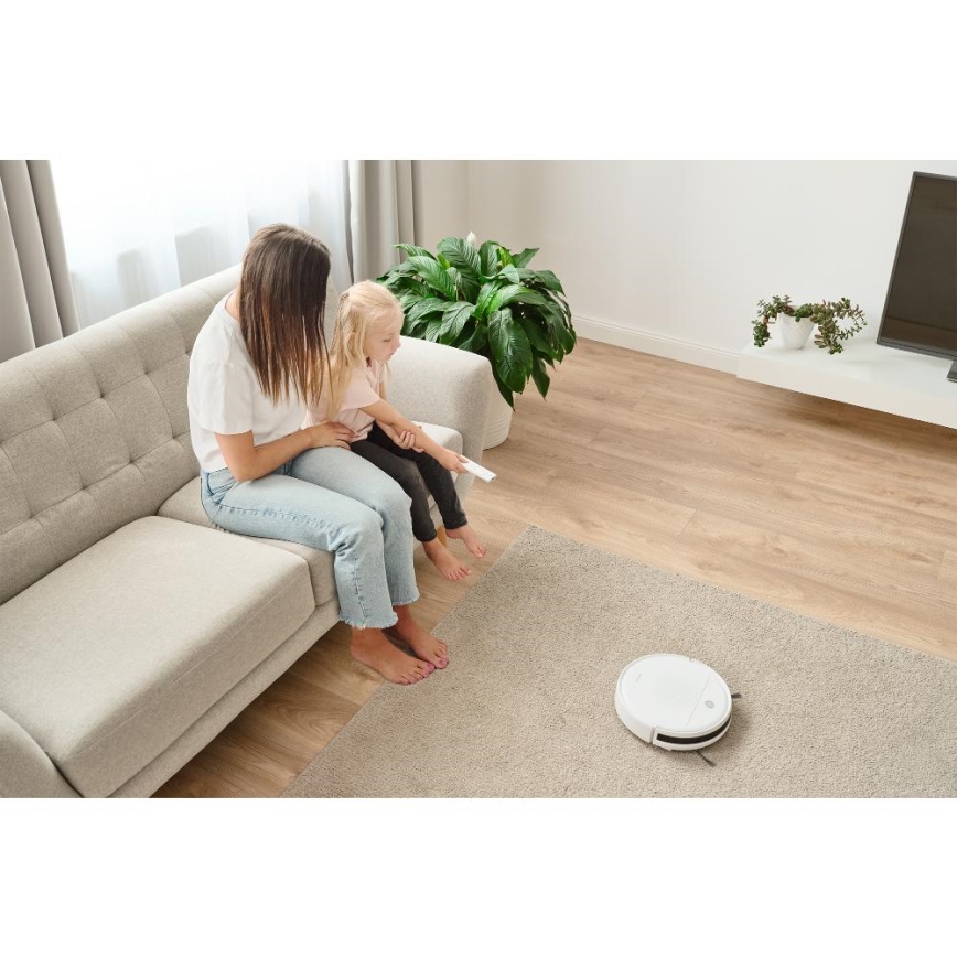 Sencor - Robotstøvsuger med moppe 2-i-1 18W/1500 mAh hvid + fjernbetjening