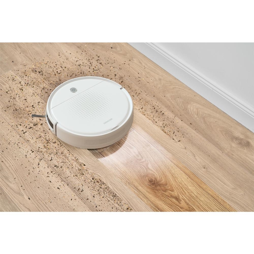 Sencor - Robotstøvsuger med moppe 2-i-1 18W/1500 mAh hvid + fjernbetjening