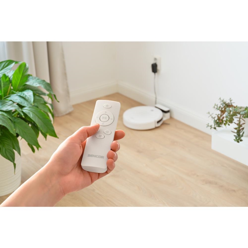 Sencor - Robotstøvsuger med moppe 2-i-1 18W/1500 mAh hvid + fjernbetjening