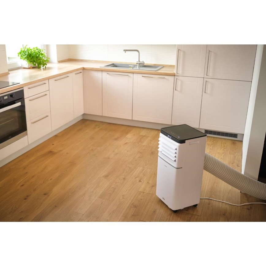 Sencor - Smart bærbar klimaanlæg 3-i-1 inkl. komplet tilbehør 1020 W/230 V 10000 BTU Wi‑Fi hvid + fjernbetjening