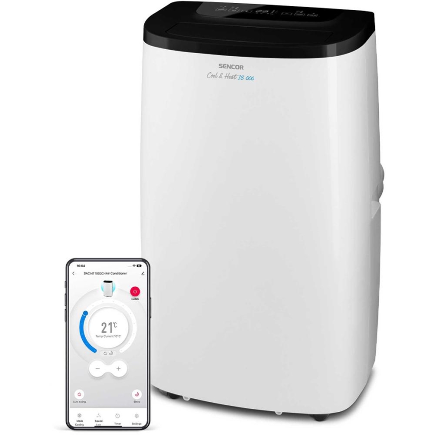 Sencor - Smart bærbar klimaanlæg 4-i-1 inkl. komplet tilbehør 1750W/230V 18000 BTU Wi-Fi hvid + fjernbetjening