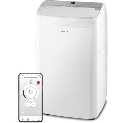 Sencor - Smart bærbar aircondition 5-i-1 inklusive komplet tilbehør 733W/230V 9000 BTU Wi-Fi hvid + fjernbetjening